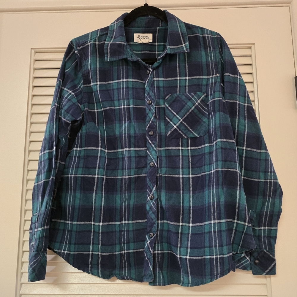 Boston Traders - Blue/Green/Navy Casual Plaid Flannel Button Shirt